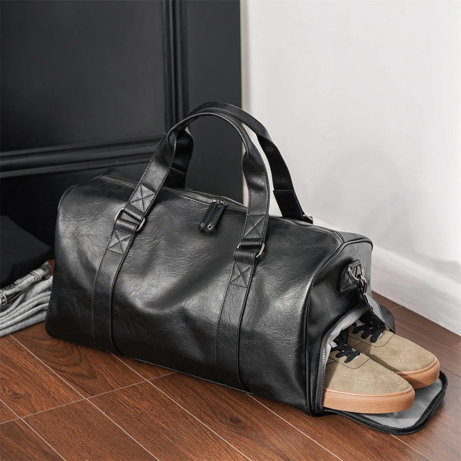 Men's Leather Weekender Travel Duffle Bag