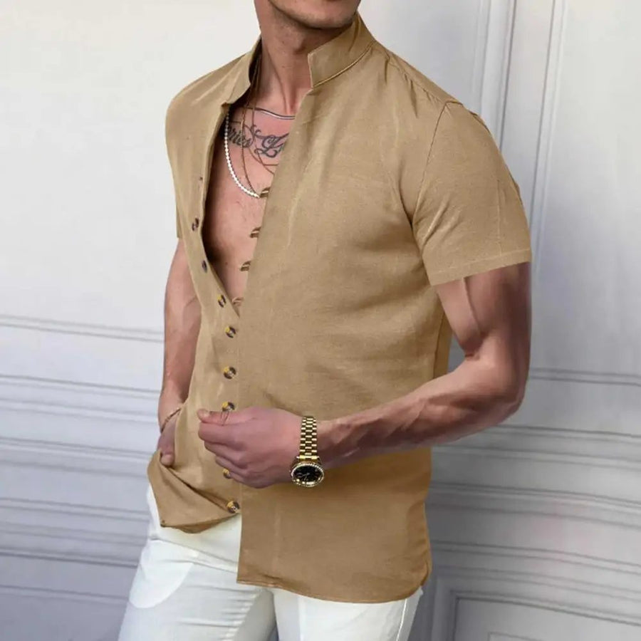Men's Linen Stand-Collar Shirt