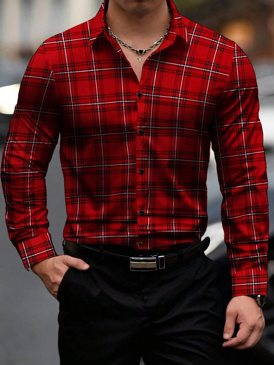 Men's Long-Sleeved Shirts Casual Shirts Plaid Multi-Color Pattern Shirts Retro S