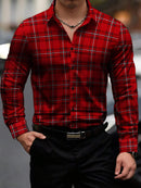 Men's Long-Sleeved Shirts Casual Shirts Plaid Multi-Color Pattern Shirts Retro S