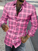 Men's Long-Sleeved Shirts Casual Shirts Plaid Multi-Color Pattern Shirts Retro S