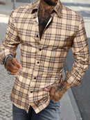 Men's Long-Sleeved Shirts Casual Shirts Plaid Multi-Color Pattern Shirts Retro S