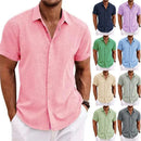 Men's Shirt Linen Men's Cotton Linen Short Sleeved Shirt Summer Casual Camisas H