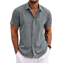 Men's Shirt Linen Men's Cotton Linen Short Sleeved Shirt Summer Casual Camisas H