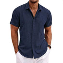 Men's Shirt Linen Men's Cotton Linen Short Sleeved Shirt Summer Casual Camisas H