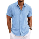 Men's Shirt Linen Men's Cotton Linen Short Sleeved Shirt Summer Casual Camisas H