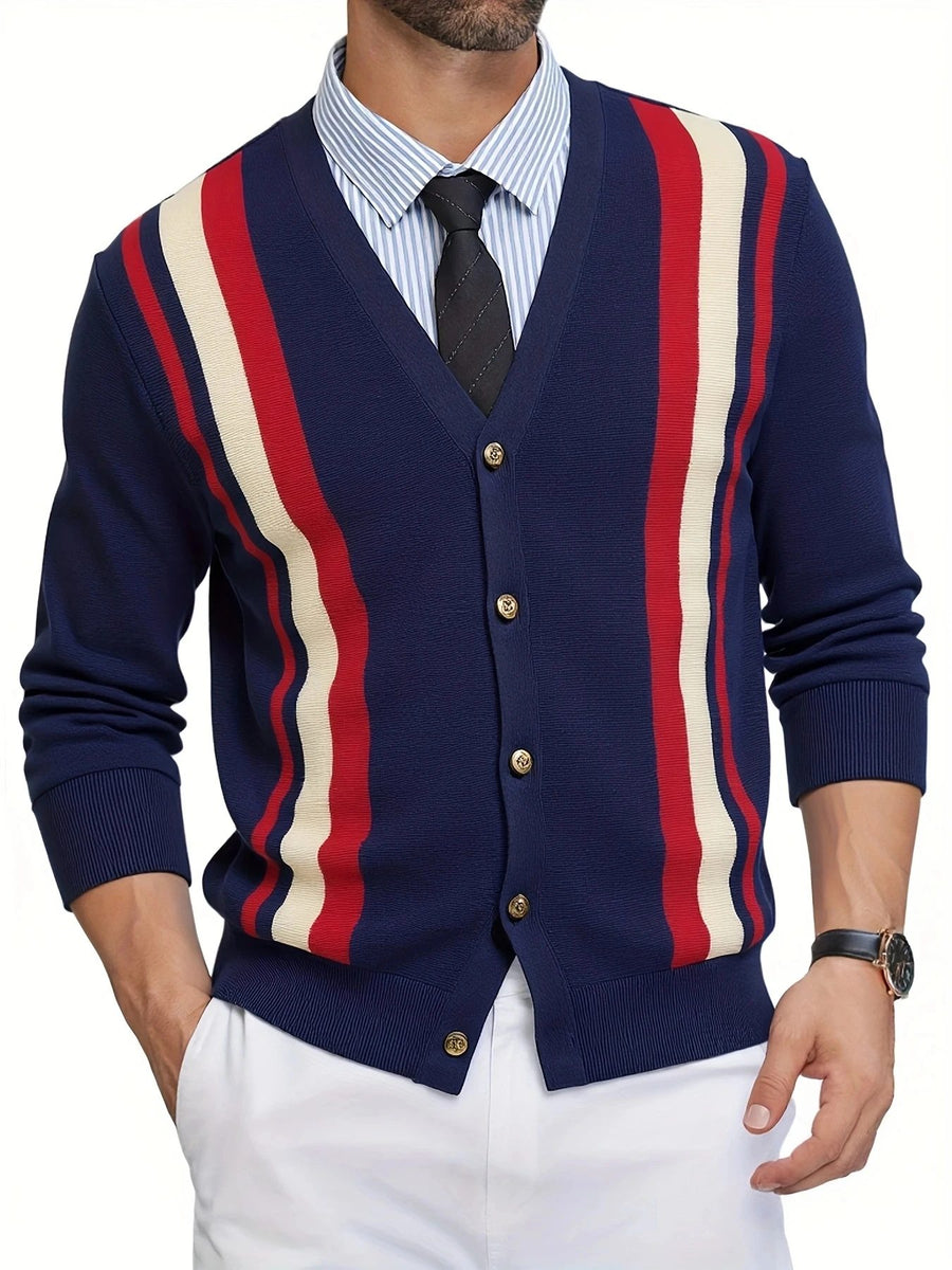 Men's Striped Knit Cardigan Sweater