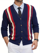 Men's Striped Knit Cardigan Sweater