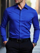 Mens Solid White Long Sleeve Dress Shirt Slim Fit Button Down Formal Business Ca