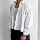 New British Retro Men Striped Shirts Trendy Loose Lapel Long Sleeve Cardigan Top