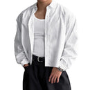 New British Retro Men Striped Shirts Trendy Loose Lapel Long Sleeve Cardigan Top