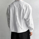 New British Retro Men Striped Shirts Trendy Loose Lapel Long Sleeve Cardigan Top