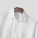 New British Retro Men Striped Shirts Trendy Loose Lapel Long Sleeve Cardigan Top
