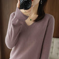 New Cashmere Women's V-neck Pullover Lace Neck Hollow Out Design Casual Knitted