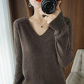 New Cashmere Women's V-neck Pullover Lace Neck Hollow Out Design Casual Knitted