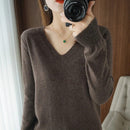 New Cashmere Women's V-neck Pullover Lace Neck Hollow Out Design Casual Knitted