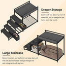 Pet Bunk Bed with 2 Drawers & Removable 4-Step Stairs, Dog/Cat Window Perch with