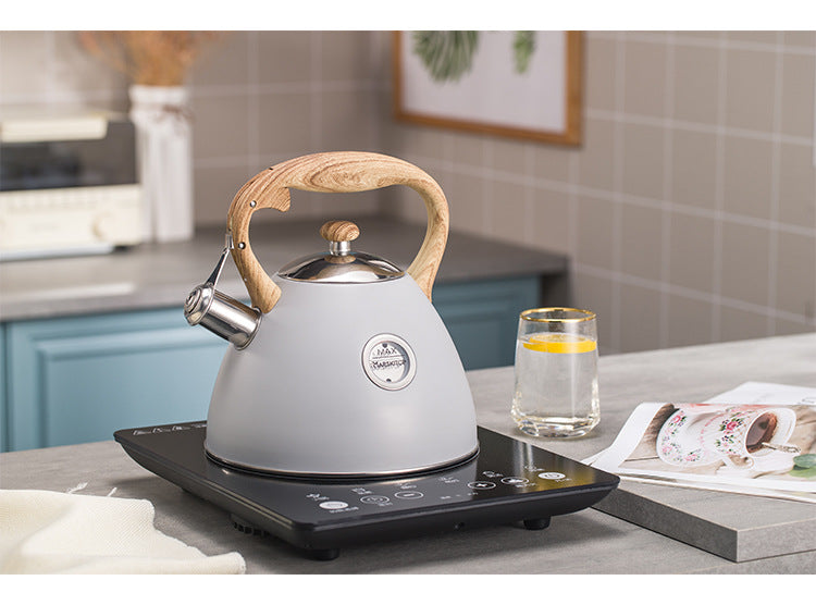 2.5L Stainless Steel Loud Whistling Tea Kettle Food Grade Tea Pot Stove Top Teapot Anti-Hot Wooden Handle For All Heat Source- iBuyXi.com