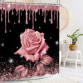 Pink Glitter Rose Shower Curtain Set
