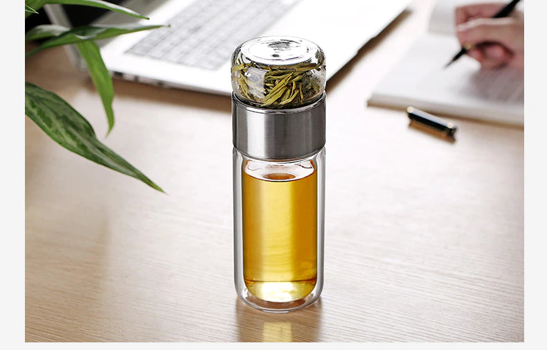 390ML Glass Tea Water Bottle Double Layer Infuser, iBuyXi.com