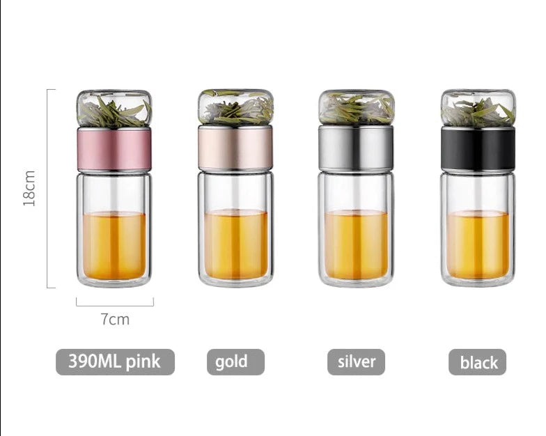 390ML Glass Tea Water Bottle Double Layer Infuser, iBuyXi.com