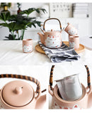 Cat Design Tea Set Pink Ceramic with 4 Cups + 1 Teapot - view 9