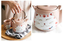Cat Design Tea Set Pink Ceramic with 4 Cups + 1 Teapot - view 7