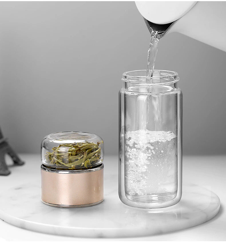 390ML Glass Tea Water Bottle Double Layer Infuser, iBuyXi.com