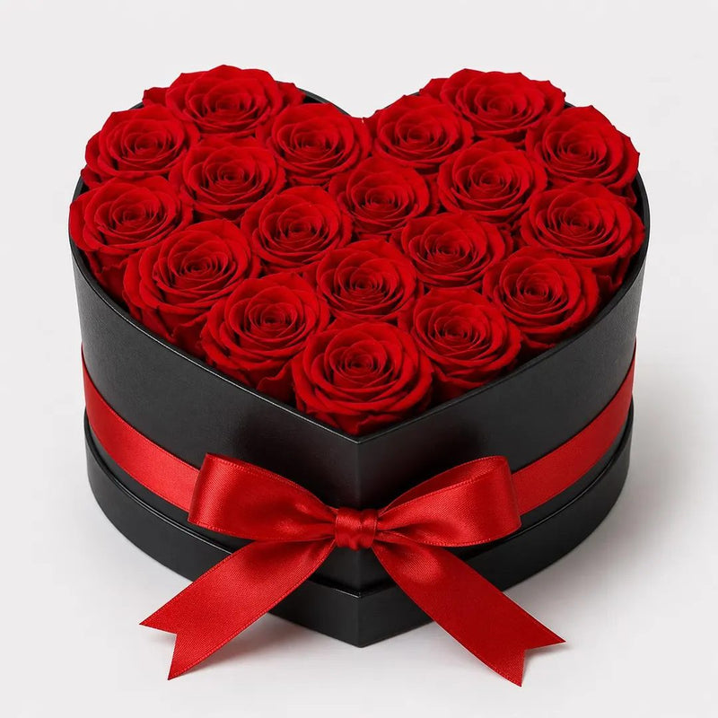 Preserved Eternal Rose Heart Gift Box - Black