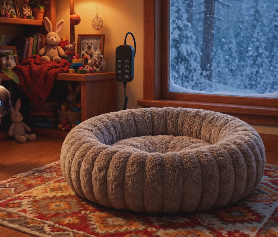 Electric Heated Cat Bed with Timer - Pixar style Siamese cat animation