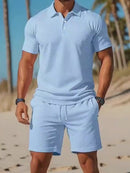 Casual Comfortable Breathable Short Sleeve Shirt Short Set, iBuyXi.com