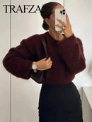 Red O-Neck Knit Sweater