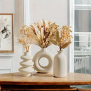 Set of 3 White Ceramic Bohemian Vases