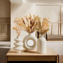 Set of 3 White Ceramic Bohemian Vases