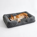 Striped Bolster Dog Bed, Rectangle Soft Calming Pet Bed with Raised Sides, Cozy
