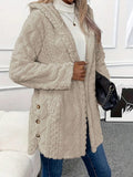 Thickened Plush Button Hooded Women's Cardigan Solid Color Long Sleeved Warm Swe