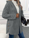 Thickened Plush Button Hooded Women's Cardigan Solid Color Long Sleeved Warm Swe