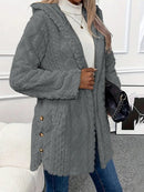 Thickened Plush Button Hooded Women's Cardigan Solid Color Long Sleeved Warm Swe