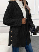 Thickened Plush Button Hooded Women's Cardigan Solid Color Long Sleeved Warm Swe