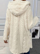 Thickened Plush Button Hooded Women's Cardigan Solid Color Long Sleeved Warm Swe