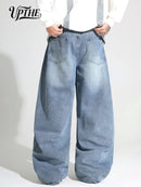 UPTHE Men's Baggy Wide Leg Jeans, Light Blue Gradient Washed Loose Fit Denim Pan