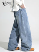 UPTHE Men's Baggy Wide Leg Jeans, Light Blue Gradient Washed Loose Fit Denim Pan