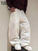 UPTHE Mens White Wide Leg Jeans, Mid Rise Baggy Denim Pants, Loose Relaxed Fit Y