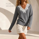 V Neck Pullover Sweater with Long Sleeves Mid Weight Regular Length Fitted Silho