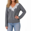V Neck Pullover Sweater with Long Sleeves Mid Weight Regular Length Fitted Silho