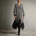Velvet Midi Dress with Lace Trim