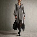 Velvet Midi Dress with Lace Trim