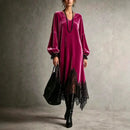 Velvet Midi Dress with Lace Trim