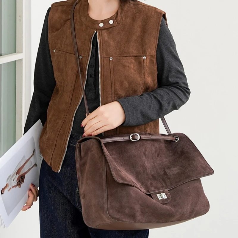 Vintage Frosted Cowhide Suede Tote Bag
