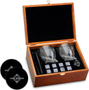 Whiskey Stones Gift Set with 2 Glasses and Wooden Box